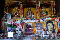 23 Rongbuk Monastery Altar In Lower Side Chapel Has Statues Of Avalokiteshvara Chenrezig, Amitabha, and Padmasambhava Guru Rinpoche.jpg